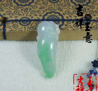 吉祥玉意 天然缅甸翡翠玉器A货桃子花件玉坠吊坠人工雕刻四会加